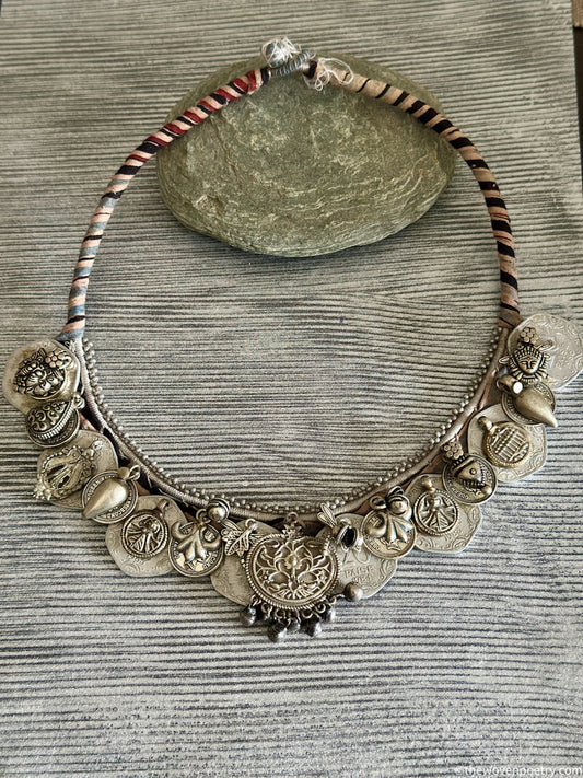 handcrafted antique brass coin necklace