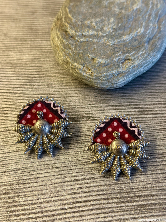 Handmade Ajrakh ethnic brass stud earrings