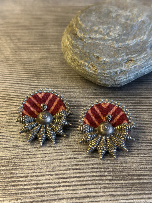 Handcrafted Ajrakh artisan brass stud earrings