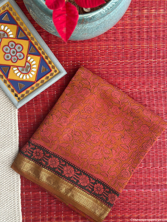 Bagru hand block printed Maheshwari silk cotton suit fabric by Woven Poetry