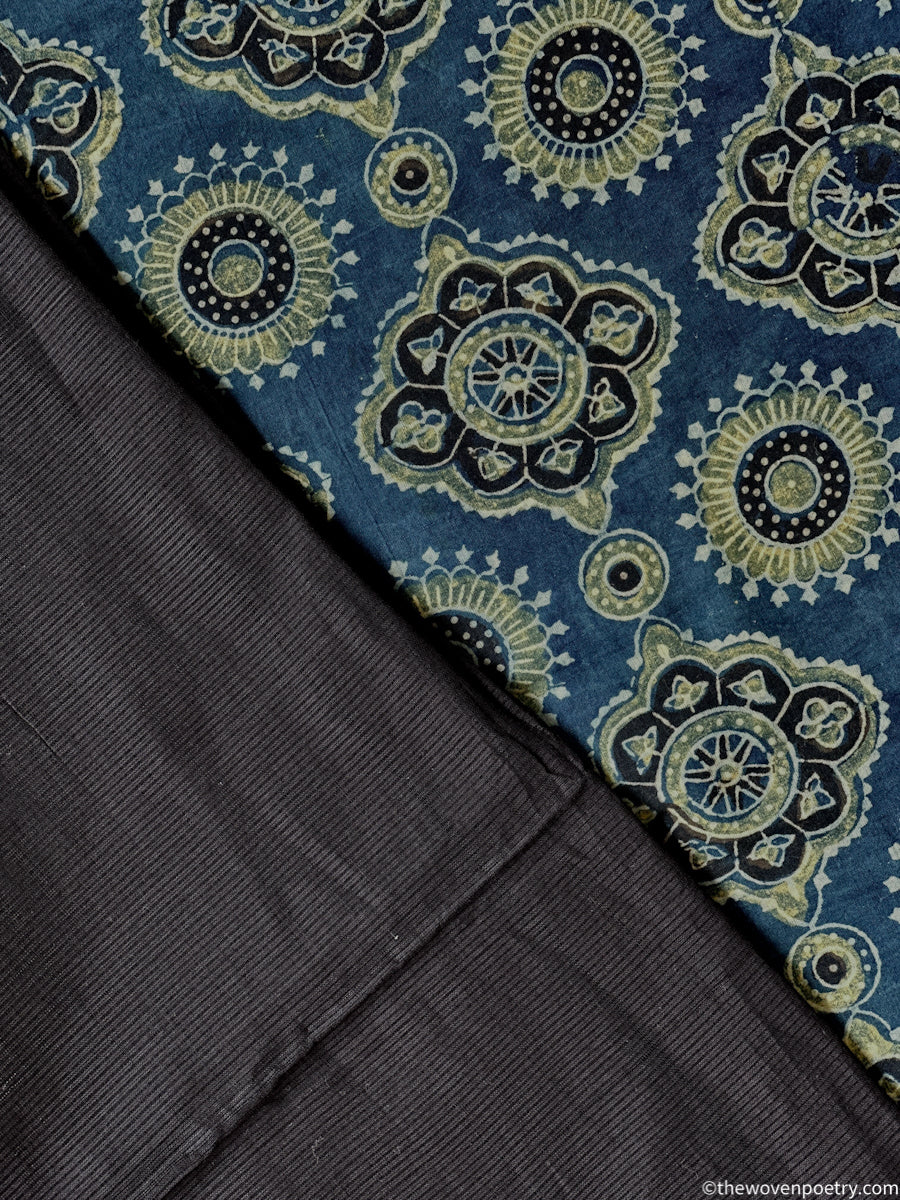 Woven Poetry black Ajrakh saree