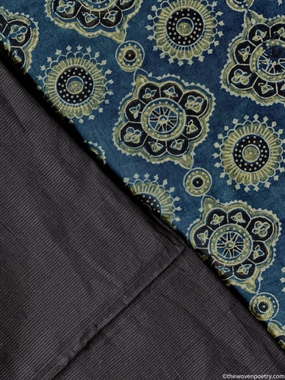 Woven Poetry black Ajrakh saree