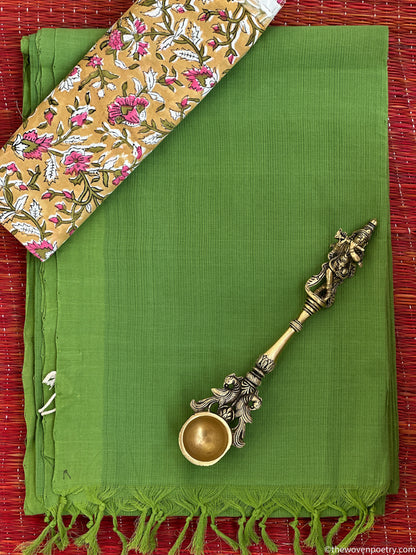 Green Mangalagiri cotton saree with blouse