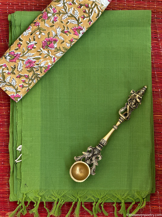 Green Mangalagiri cotton saree with blouse
