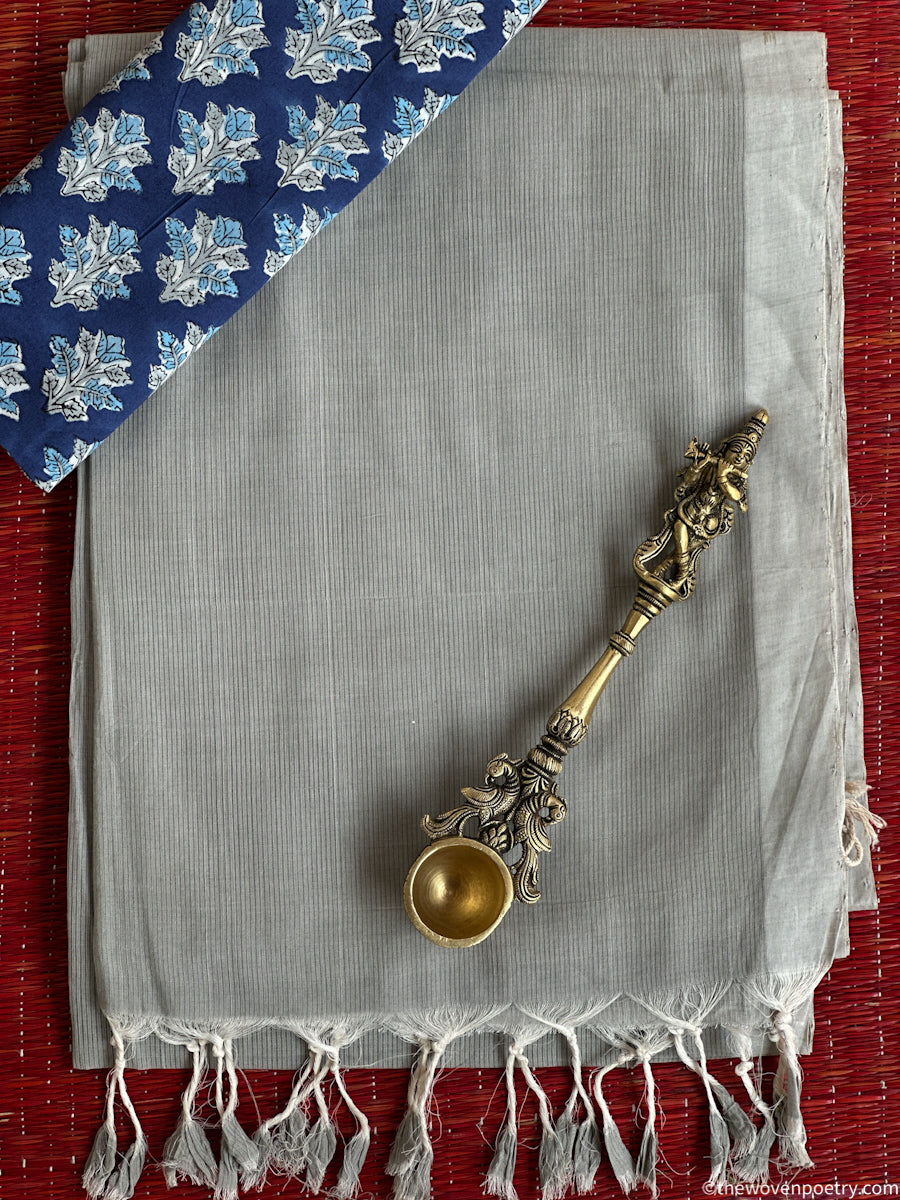 Grey Mangalagiri cotton saree with blouse