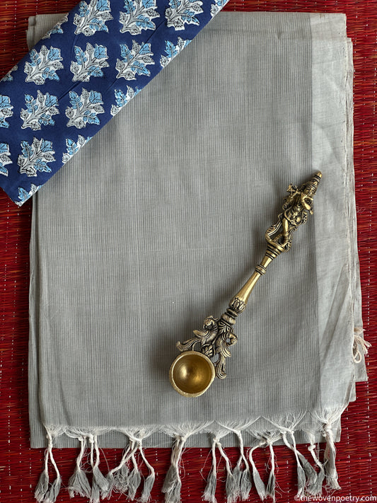 Grey Mangalagiri cotton saree with blouse