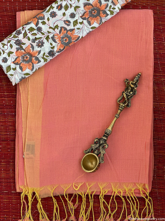Peach Mangalagiri cotton saree with blouse