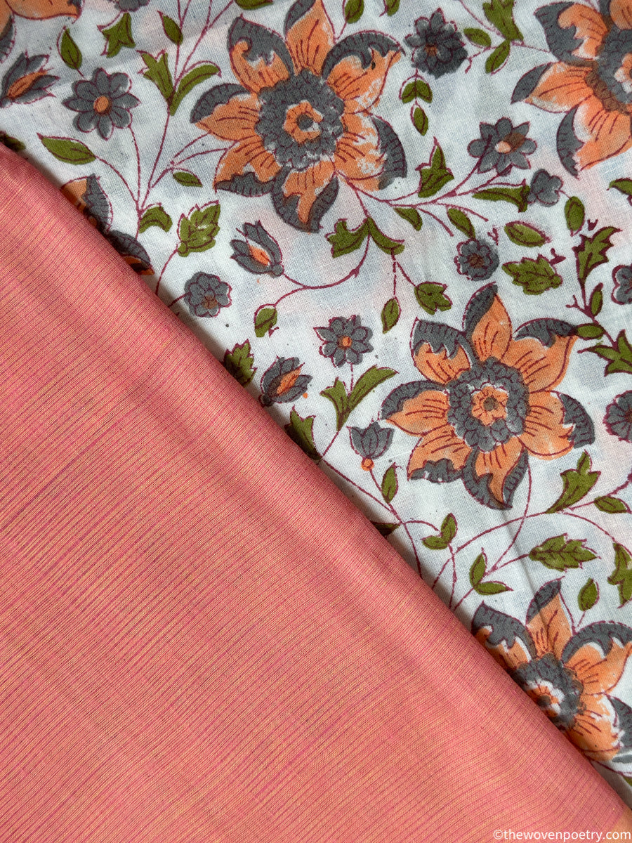 Woven Poetry peach cotton saree