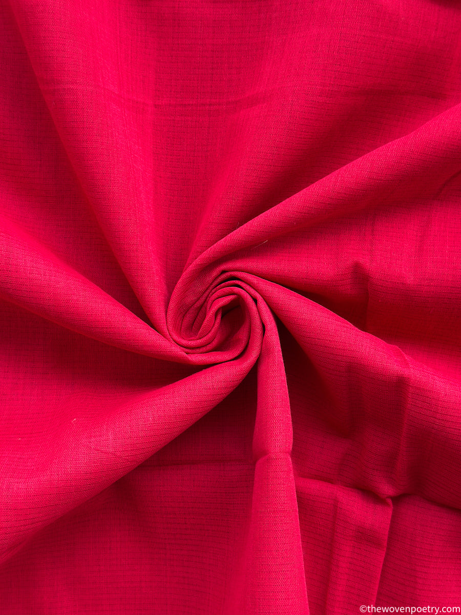 Handwoven red cotton saree breathable fabric
