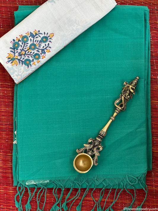 Teal green Mangalagiri cotton saree with blouse