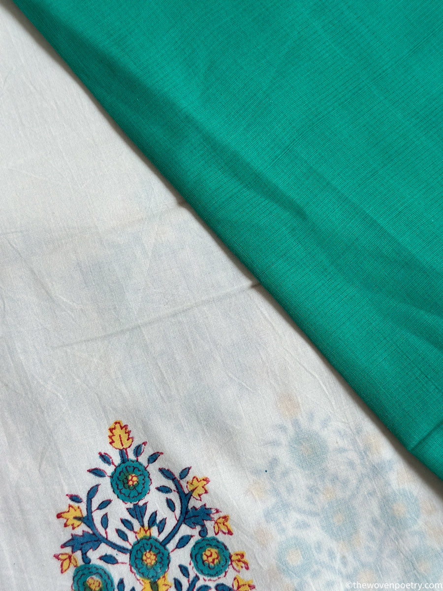 Woven Poetry teal cotton saree