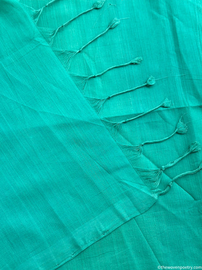 Handloom cotton saree teal close up