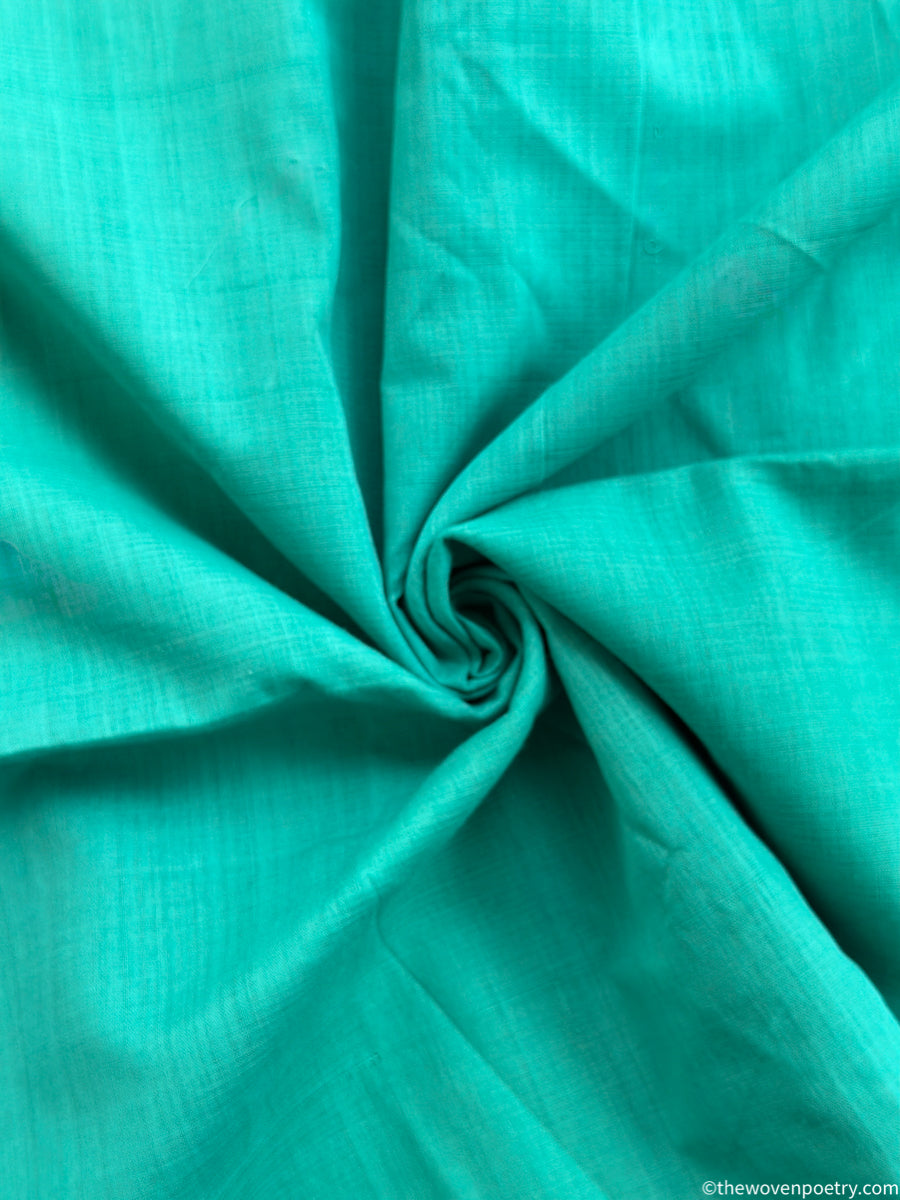 Handwoven teal cotton saree breathable fabric