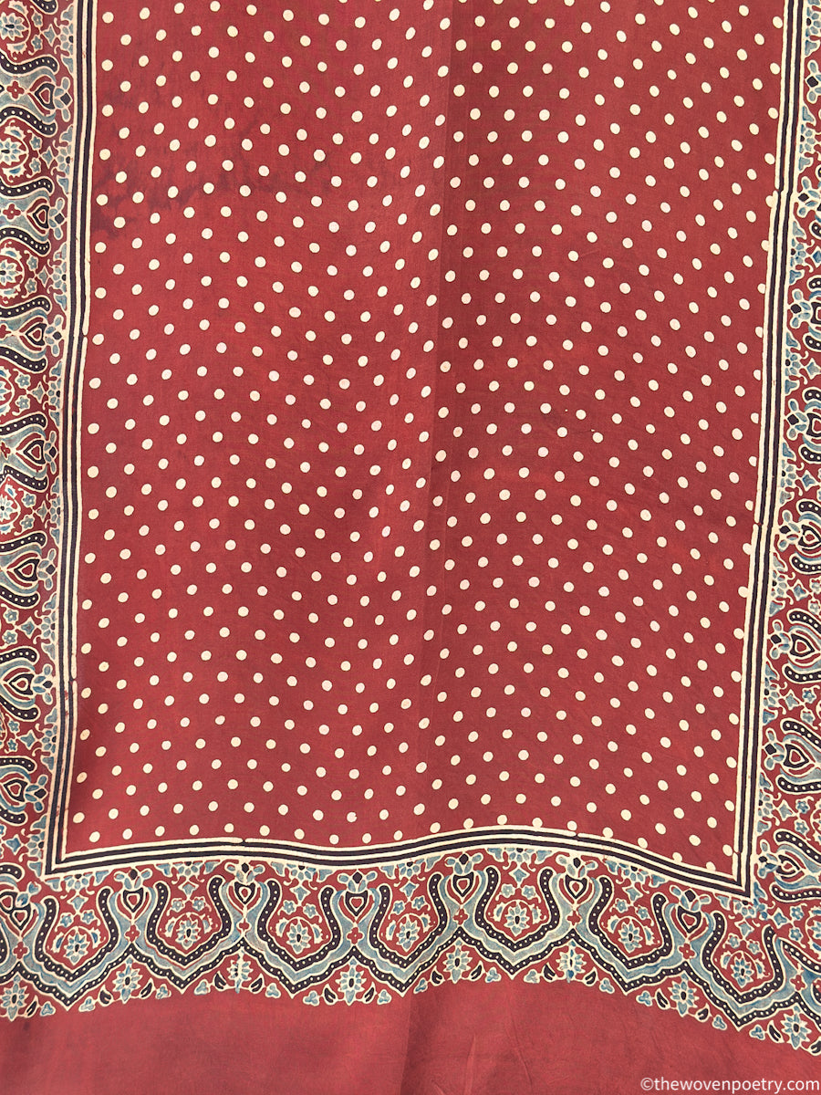 Rust modal silk Ajrakh printed handcrafted stole by Woven Poetry 