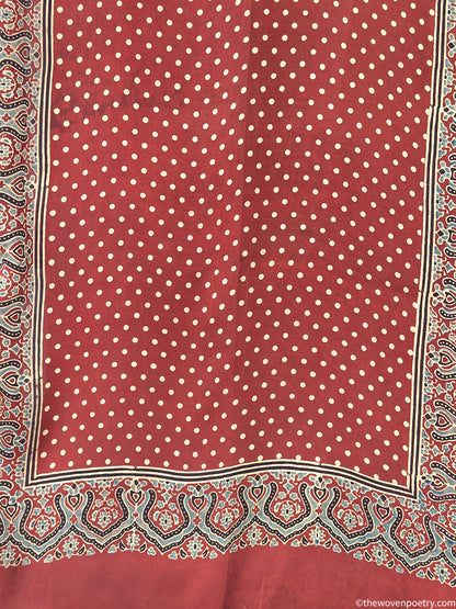 Rust modal silk Ajrakh printed handcrafted stole by Woven Poetry 
