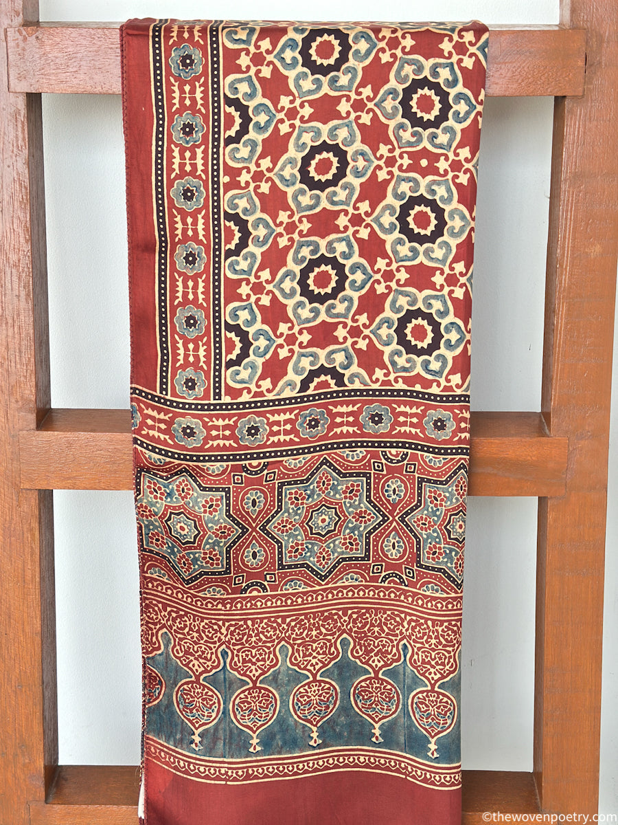 Rust floral vine modal silk handcrafted stole by Woven Poetry